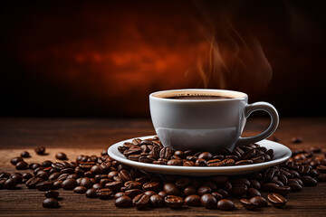 Fototapeta premium Cup of coffee. Coffee beans. Cozy good morning. Cafe