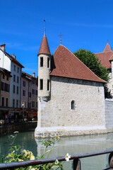 View of island palace on a summer day. Annecy. France.