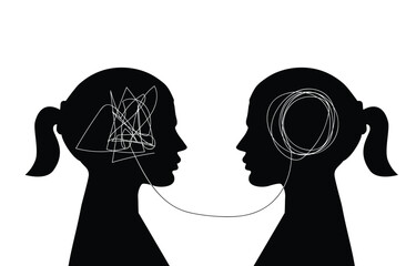Two women head black silhouette psychotherapy