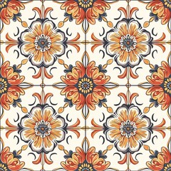 Elegant Baroque Inspired Floral Tile Design.