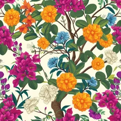 Gardinen Colorful Floral Tree and Blossoms Illustration Pattern. © Oksana Smyshliaeva