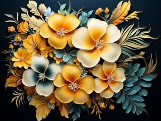 Beautiful pieces of Frangipani flower with leaves