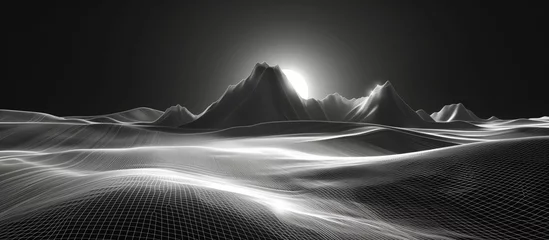 Photo sur Aluminium Noir Virtual landscape design technology using wireframe grid for mapping and world building 