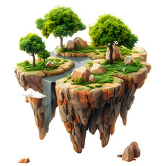 A 3D animated cartoon render of a serene scene depicting a peaceful planetary landscape with floating islands. Created with generative AI. - obrazy, fototapety, plakaty