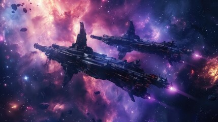 Interstellar War Scene with Battleships in Space
