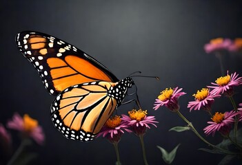 Butterfly monarch on dark background