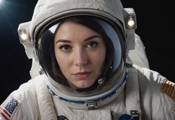 Portrait of an astronaut, a girl in a spacesuit, close-up.