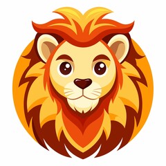 Cute Cartoon Lion Mascot Logo, Vector Illustration on White Background.