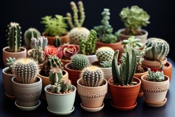 Fototapeta na wymiar A picture of cactus succulent collection plants pots Generative AI