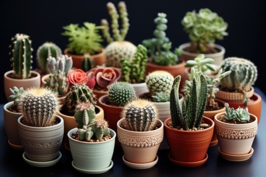 A picture of cactus succulent collection plants pots Generative AI