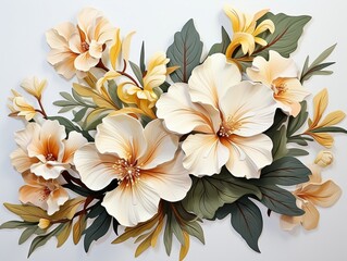 Beautiful pieces of Frangipani flower with leaves