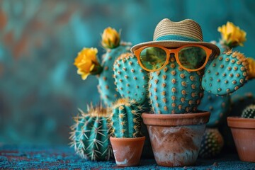 cactus with sunglasses and hat