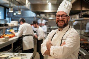 Chef of a Big Restaurant Crosses Arms and Smiles