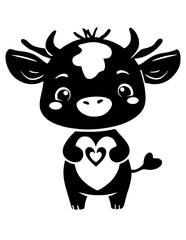 Baby Cow Holding a Heart Silhouette SVG