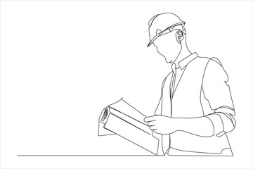 Building Construction worker in continuous One line drawing.  Trendy continuous line draw design graphic vector illustration
