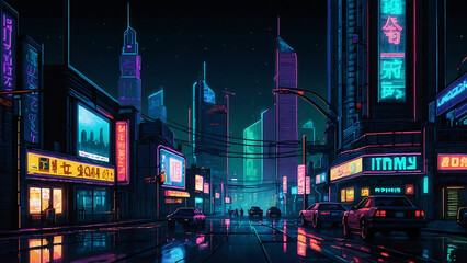 Neon lights in a futuristic city