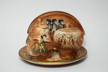 Napkin holder, salt and pepper shakers, Greece, Creta mythology decor, materials ceramic