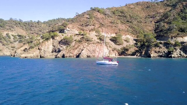 Drone Video: Sailing Boat in Boncuklu Bay, Fethiye, Turkey