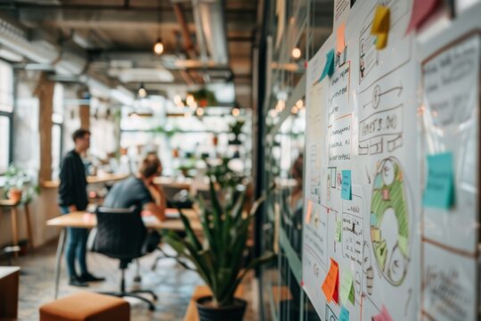 a large board with sticky notes hanging from it Generative AI