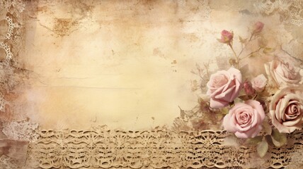 lace and soft pink roses vintage valentine card Generated AI images