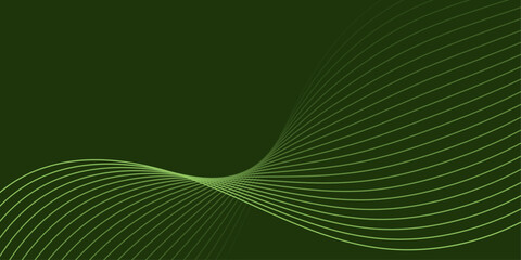 Abstract background with waves for banner. Medium banner size. Vector background with lines isolated on dark green. Green gradient. Brochure, booklet. Nature, eco