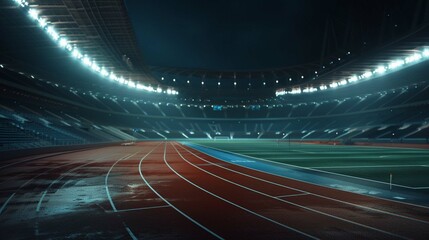 Fototapeta na wymiar Football stadium at night. An imaginary stadium is modelled and rendered.