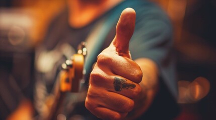 Hand gestures. Thumbs up, that's a cool gesture of the rocker.