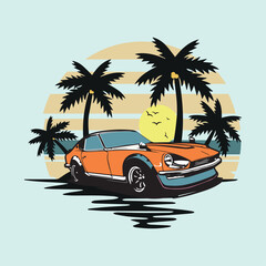 Premium Vector | Classic car on the beach