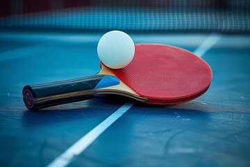 Two opponents face off with intense focus as a red ping pong ball flies back and forth between their poised rackets on the table