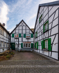 Typical medieval old town with half-timbered houses in Altesdorf Westerholt in Germany
