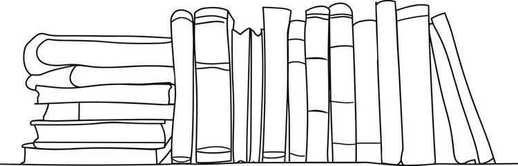 Continuous Single line drawing Stack of books, Minimalist line art style of Bookshelf
