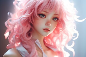 Fototapeta premium Vibrant Asian pink anime girl. Woman beauty. Generate Ai