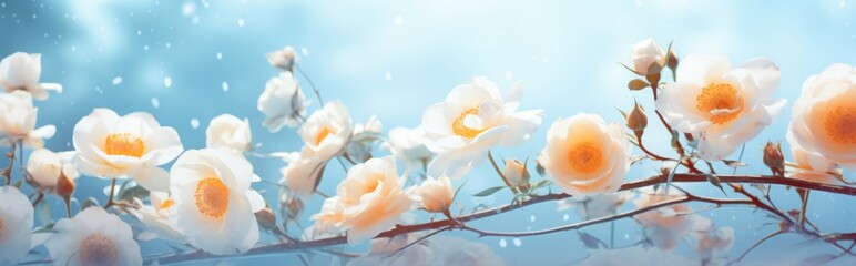 Obraz na płótnie Canvas white roses against the blue sky