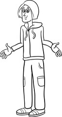 funny cartoon young man comic character coloring page