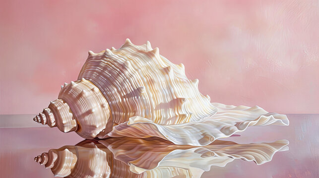 Beautiful sea pink shell on isolated pink background