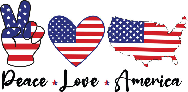 Peace love america T-shirt, 4th of July T-shirt, Fourth of July, America, USA Flag, USA Holiday, Patriotic, Independence Day Shirt, Cut File For Cricut Silhouette