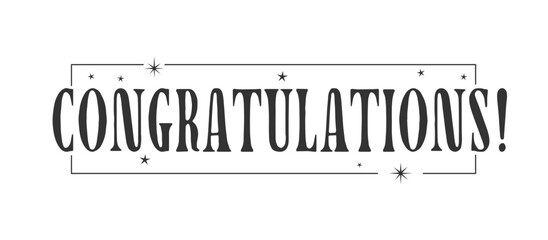 congratulations message with stars inside a thin frame. Elegant typography congrats text. - obrazy, fototapety, plakaty