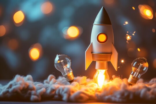 Toy Rocket Ship on Snow Pile, Business start up lounch