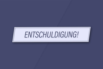 Entschuldigung. Eine Banner Illustration mit blauem Text, isoliert auf blauem Hintergrund.