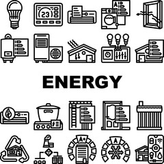 energy efficient technology home icons set vector