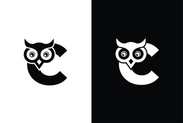 Initial letter C with owl modern company business logo icon. Simple and creative owl logo design vector, combination of letter C and owl.