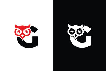 Initial letter G with owl modern company business logo icon. Simple and creative owl logo design vector, combination of letter G and owl.
