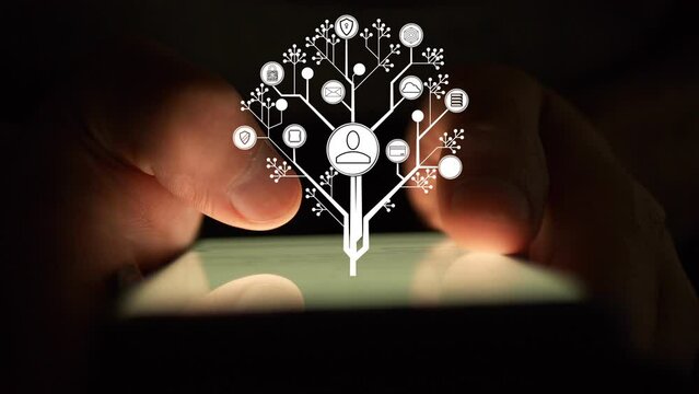 Cg footage on the topic of global digitalization and protection of personal and biometric data. Using your smartphone in a safe environment