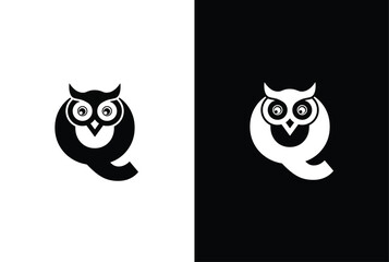 Initial letter Q with owl modern company business logo icon. Simple and creative owl logo design vector, combination of letter Q and owl.
