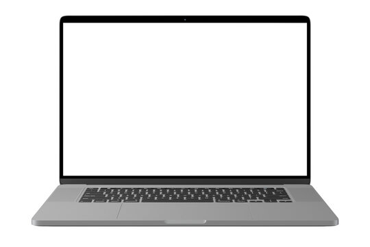 Detailed front side photo of laptop without background. Template for mockup 