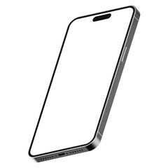 Detailed isometric style photo of gray smartphone without background. Template for mockup 