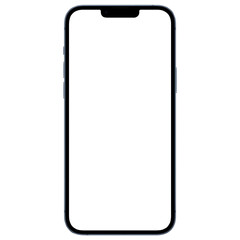 Front side view photo of blue smartphone or mobile phone without background. Template for mockup