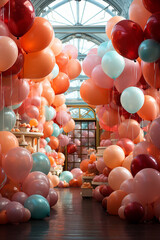 Fototapeta na wymiar A hall filled with an abundance of colorful balloons for event celebration.