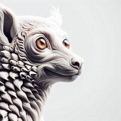 Intricate Lemur Sculpture with Detailed Carvings and Expressive Eyes on a White Background