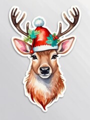 A sticker of Christmas reindeer wearing a red hat